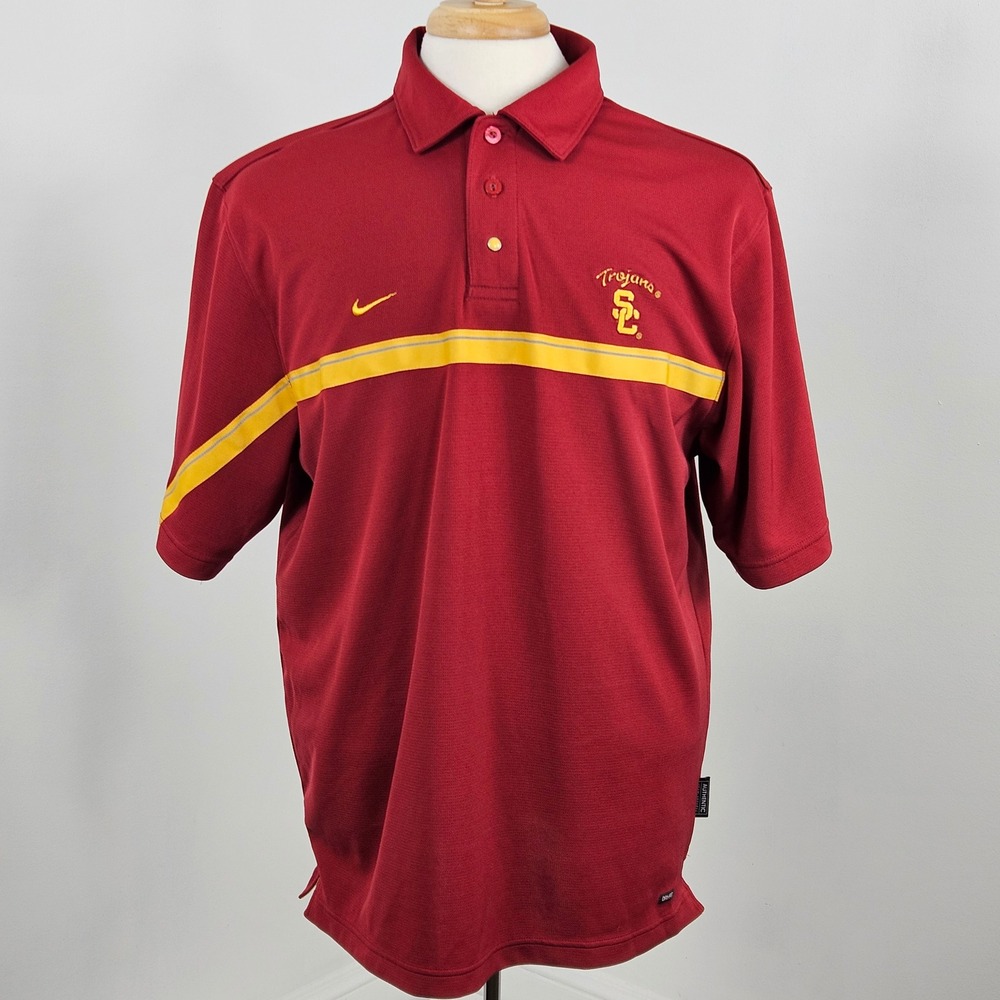 Vintage Nike Team USC Trojans Polo Shirt Mens Medium Red Dri-FIT Stripe